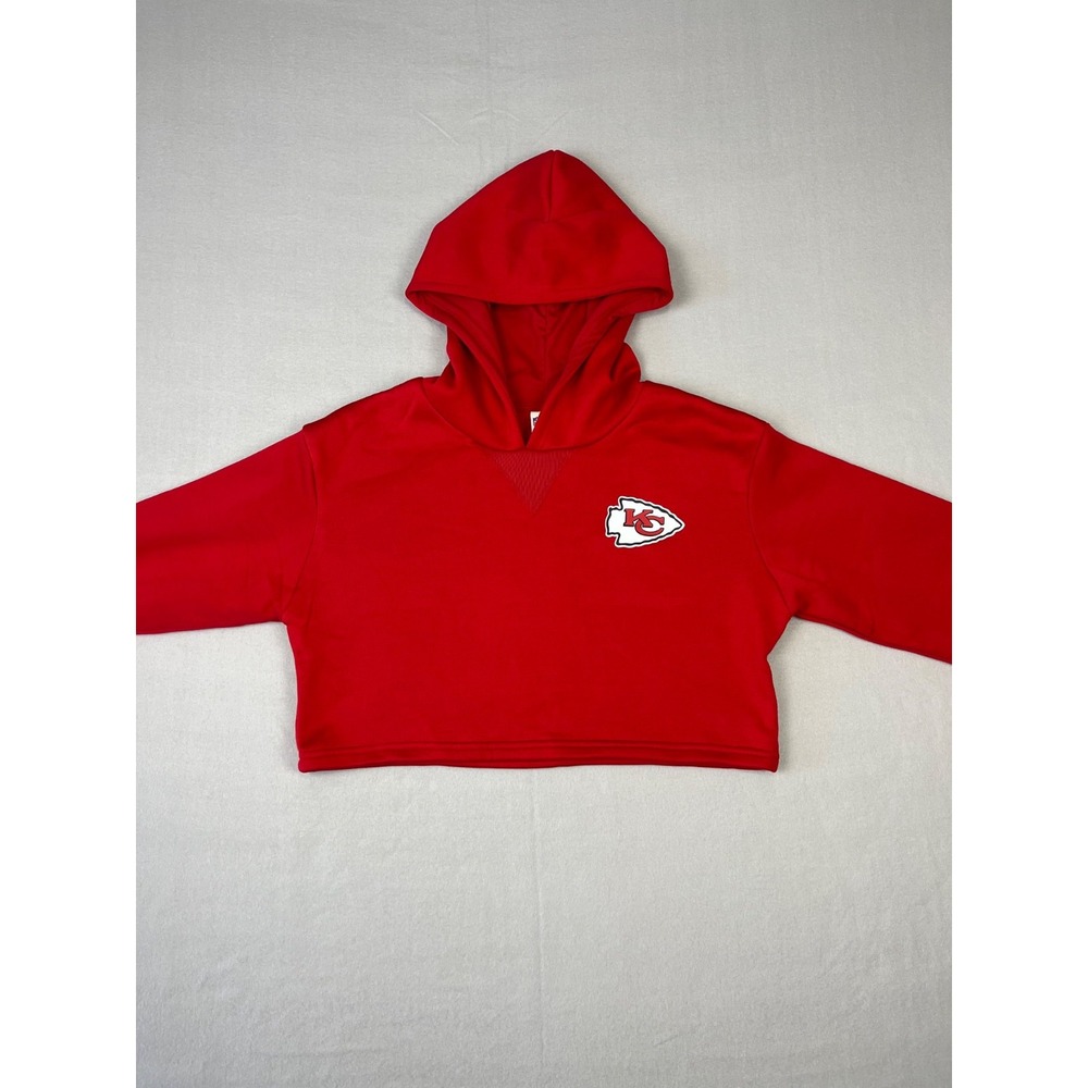 Kansas City Chiefs Hoodie Womens M Red Cropped Sweatshirt Pullover Relaxed